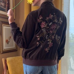 Vintage Embroidered Brown Corduroy Zip Up Jacket Size Small